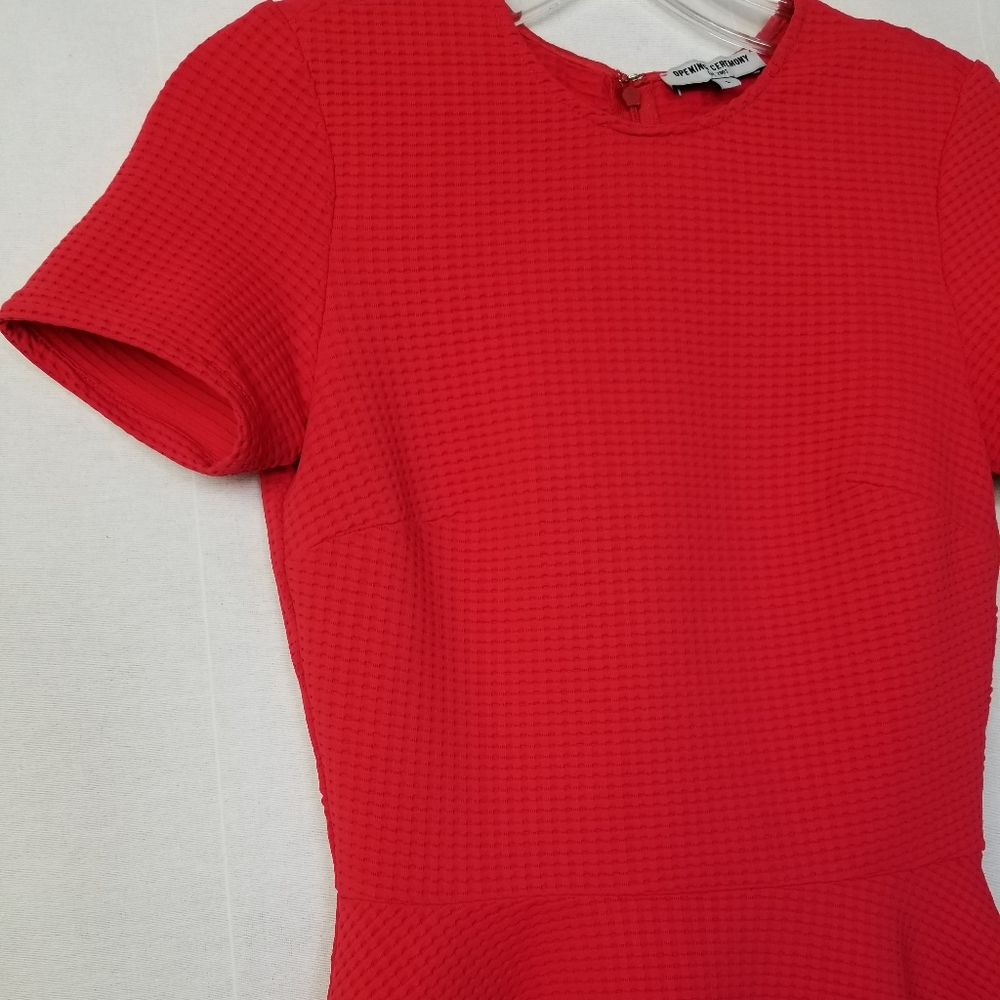 Opening Ceremony Clos Textured Dress Cherry Red Short Sleeves Size Small - Picture 7 of 15